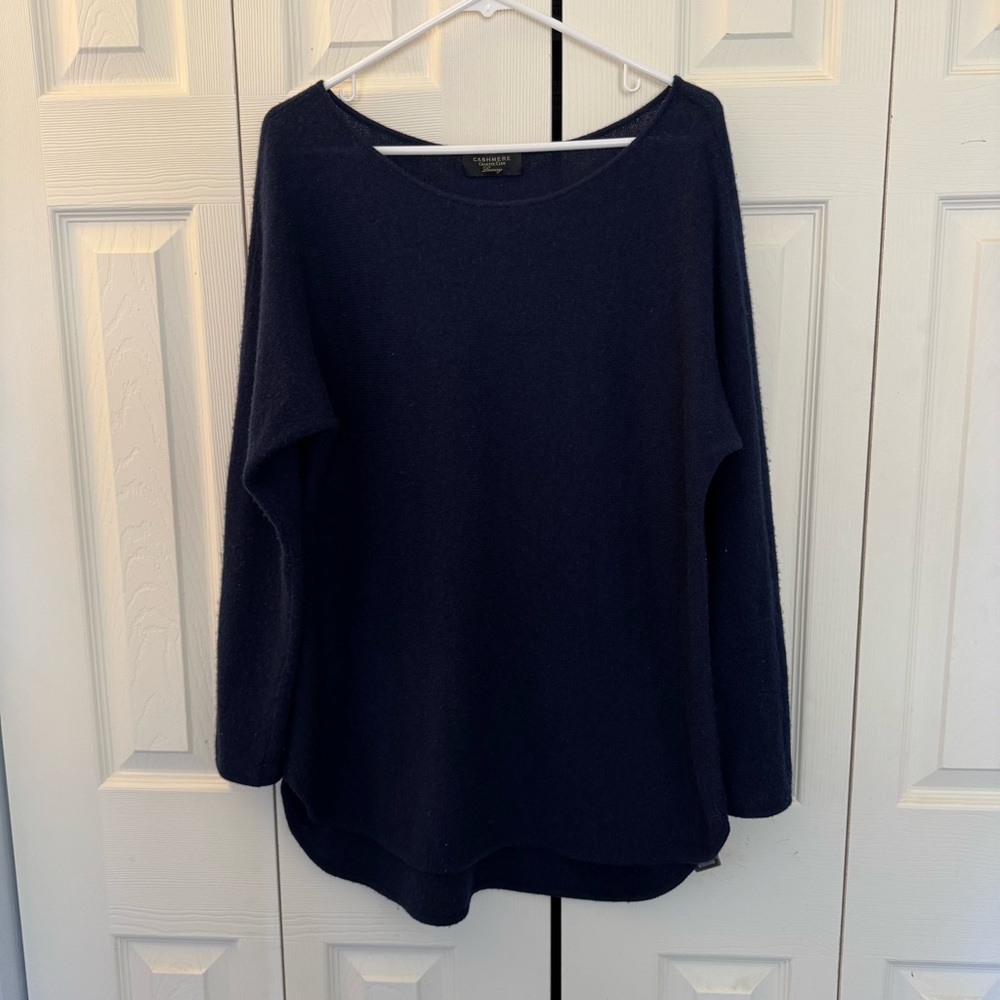 Women's Charter Club Cashmere Sweater High Low Hem, Navy, Size M - Picture 5 of 8